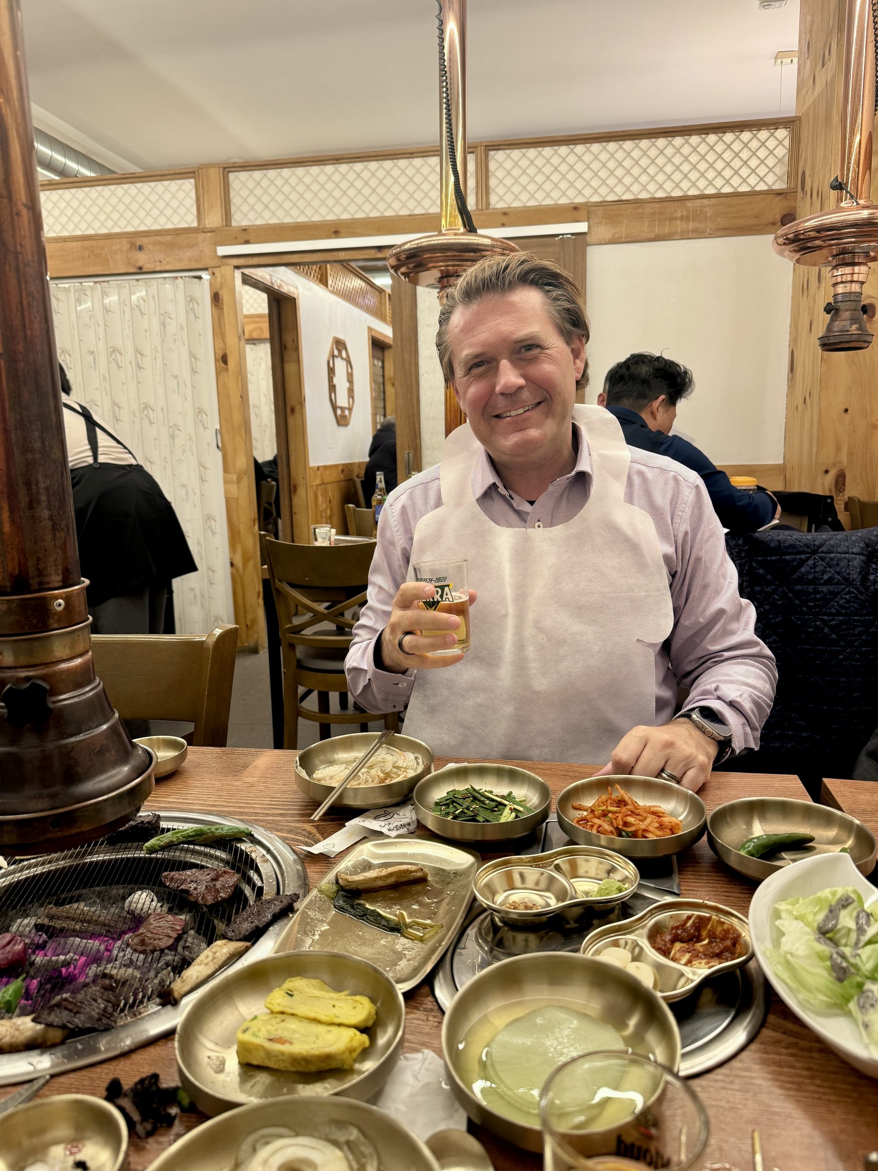 Ben Farrell at a Korean BBQ restaurant in Seoul