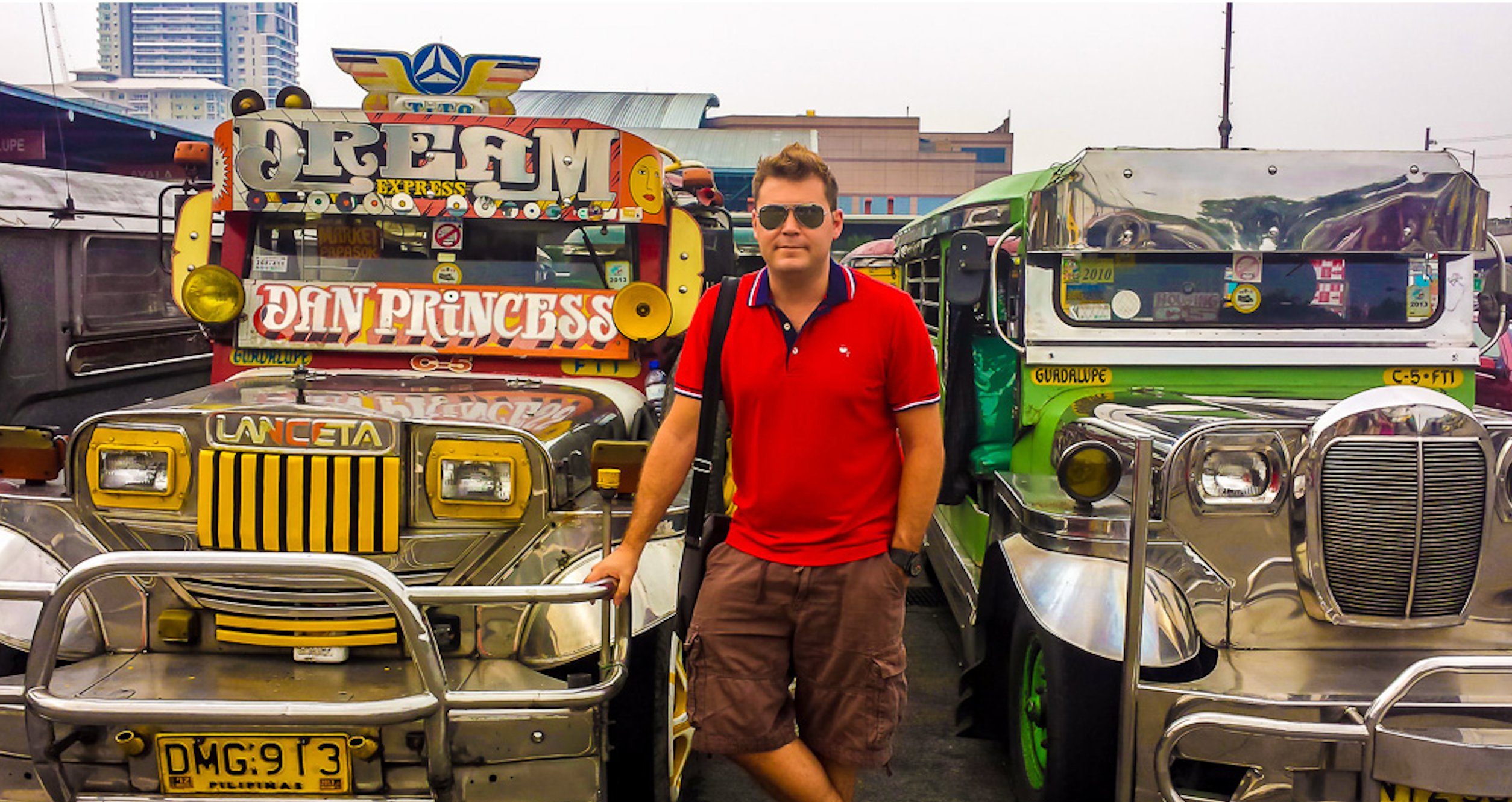 Ben Farrell among the jeepneys in Manila — the city's iconic transport that agents commute on daily